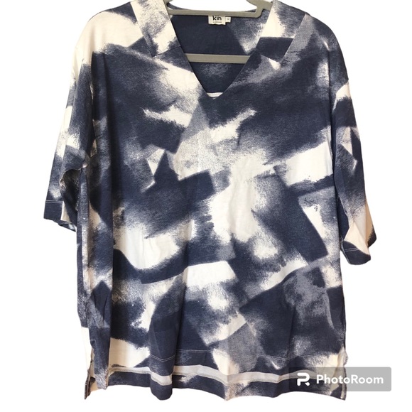 Kin by John Lewis Cotton Pullover Tunic Abstract Print Oversized Lagenlook M/L - Picture 1 of 11